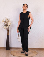 All-Black Power Suit with Sleeveless Blazer - Image 4