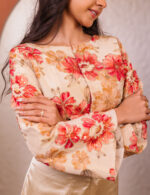 Beige and Red Floral Crop Top with Trousers - Image 4