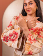 Beige and Red Floral Crop Top with Trousers - Image 5