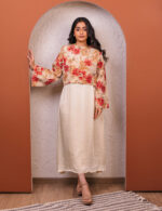 Beige and Red Floral Overlay Dress - Image 2