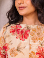 Beige and Red Floral Overlay Dress - Image 3