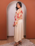 Beige and Red Floral Overlay Dress - Image 4