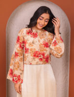 Beige and Red Floral Overlay Dress - Image 5