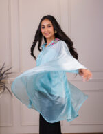 Blue Asymmetrical Cape Shirt - Image 3