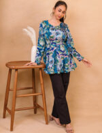 ⁠Blue Floral Peplum Top - Image 5