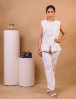 Classic White Power Suit with Sleeveless Blazer - Image 3