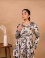 Grey & Green Floral Print Peplum Top - Image 2