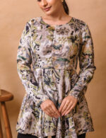Grey & Green Floral Print Peplum Top - Image 3