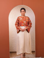 ⁠Ivory Midi Dress with Rust Floral Crop Jacket - Image 5