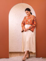 ⁠Ivory Midi Dress with Rust Floral Crop Jacket - Image 3