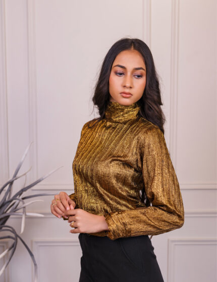 Metallic Bronze High-Neck Top