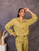 Olive Green Co-ord with Pearl Sleeve Detail - Image 2