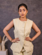 Pastel Yellow Power Suit with Sleeveless Blazer - Image 2