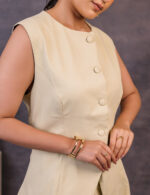 Pastel Yellow Power Suit with Sleeveless Blazer - Image 3