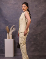 Pastel Yellow Power Suit with Sleeveless Blazer - Image 4