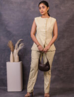 Pastel Yellow Power Suit with Sleeveless Blazer - Image 5