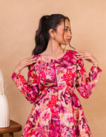 ⁠Pink Floral Peplum Top