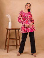 ⁠Pink Floral Peplum Top - Image 3