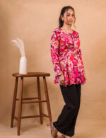 ⁠Pink Floral Peplum Top - Image 4