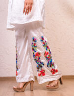 White Satin Co-ord with Multicolor Floral Embroidery - Image 3