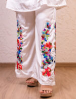White Satin Co-ord with Multicolor Floral Embroidery - Image 4