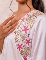 White Satin Co-ord with Pink Floral Embroidery - Image 2