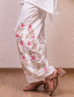 White Satin Co-ord with Pink Floral Embroidery - Image 4