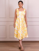 Yellow & White Sleeveless Midi Dress