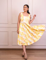 Yellow & White Sleeveless Midi Dress - Image 4