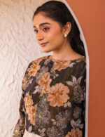 ⁠Ivory Midi Dress with Black Floral Crop Jacket - Image 3